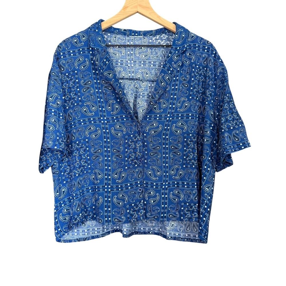 Blue Paisley Bandana Button-Front Top